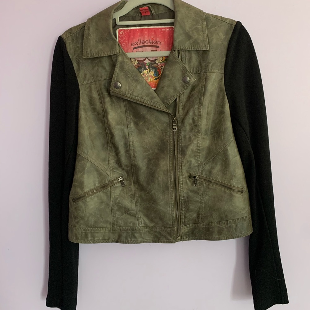 COLLECTION B leather jacket with t-shirt sleeves